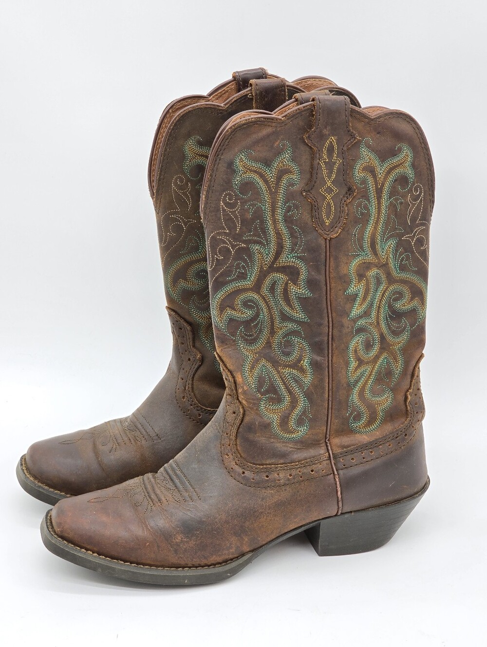 Justin Boots Women 9. 5 B L2552 Stampede Brown Leather Western Cowboy Boots READ